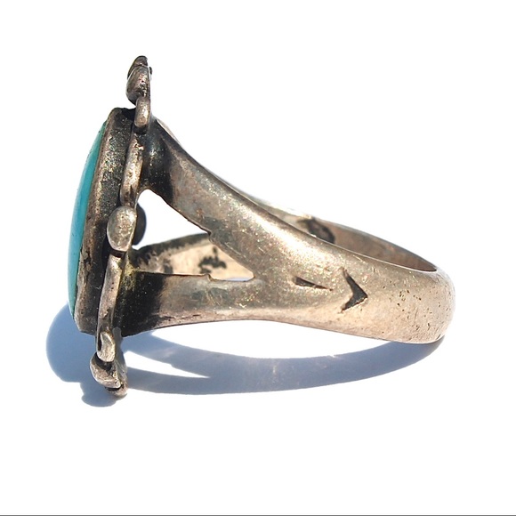 Vintage Turquoise Shadowbox Sterling Silver Ring 6 - Picture 4 of 6